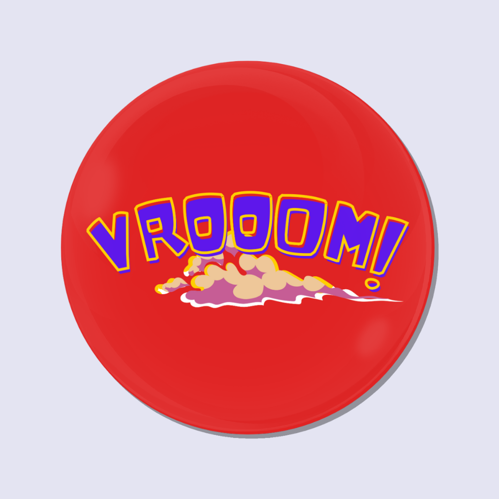 Vroom Red Button Badge 58mm