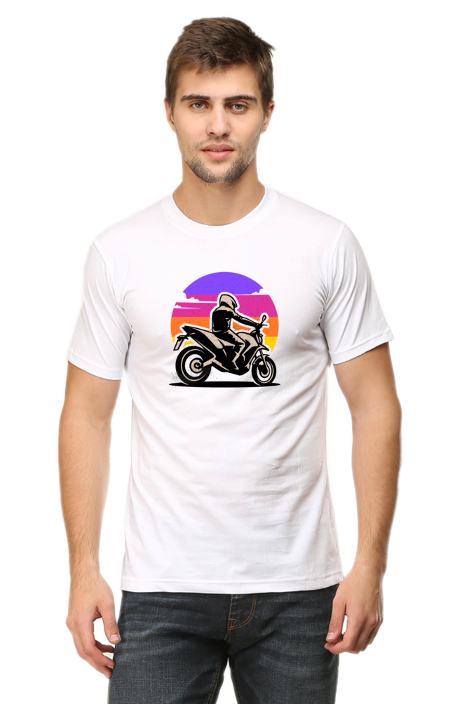 Riding Sunset Biker Round Neck T-Shirt UNISEX