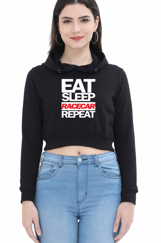 Eat Sleep Racecar Repeat Crop Hoodie WOMEN