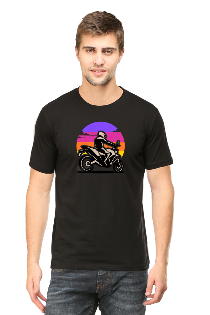 Riding Sunset Biker Round Neck T-Shirt UNISEX