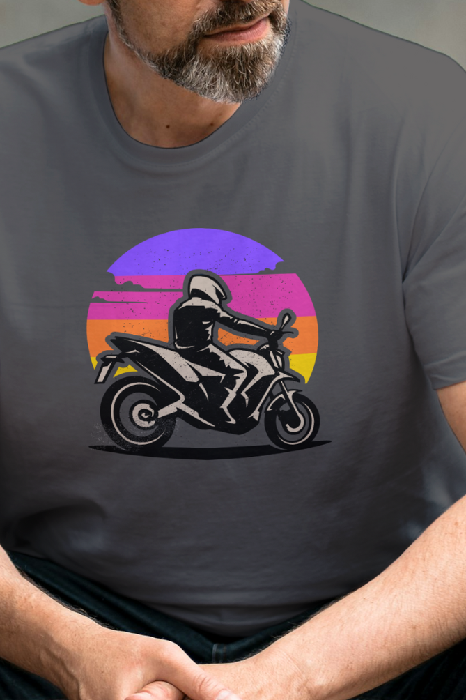 Riding Sunset Biker Round Neck T-Shirt UNISEX