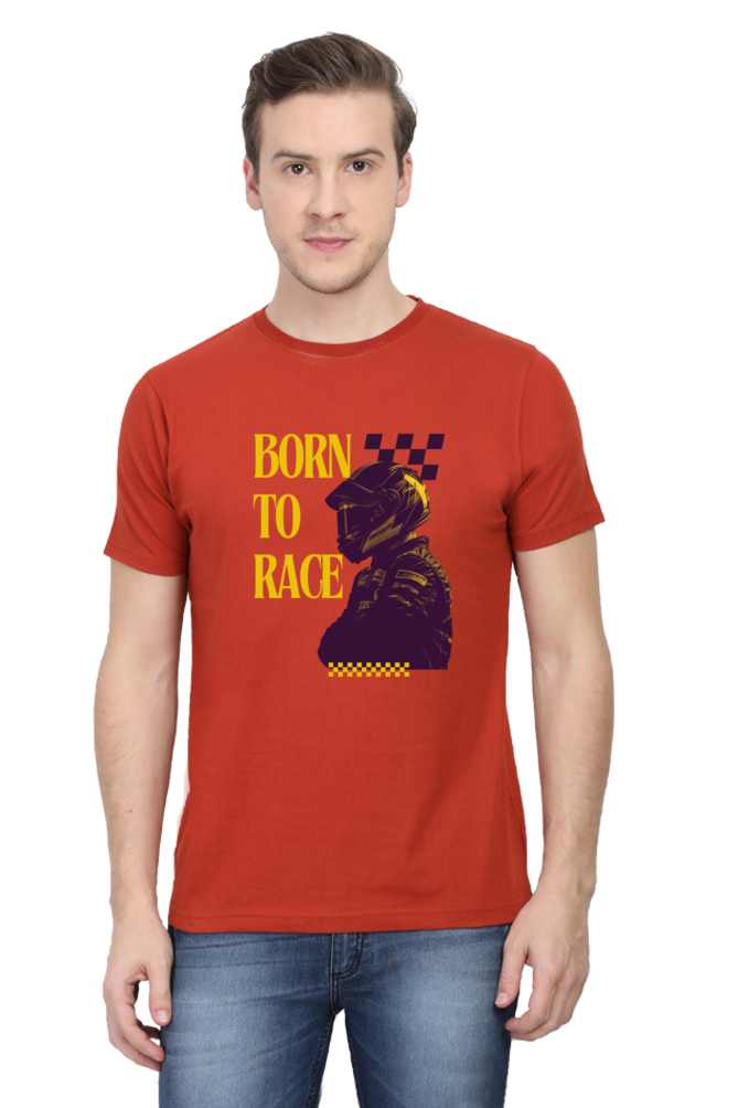 Born to Race Yellow Text Race Driver Artwork Round Neck T-Shirt UNISEX