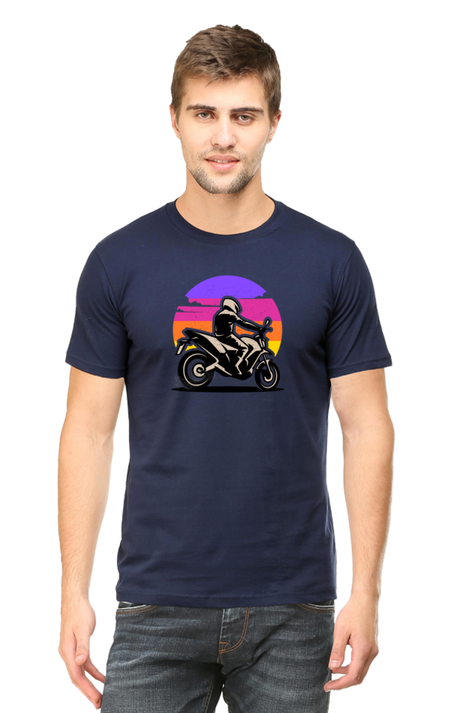 Riding Sunset Biker Round Neck T-Shirt UNISEX