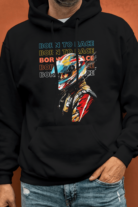 Born To Race Text Multi Color Race Driver Graphic Hooded Sweat Shirt UNISEX