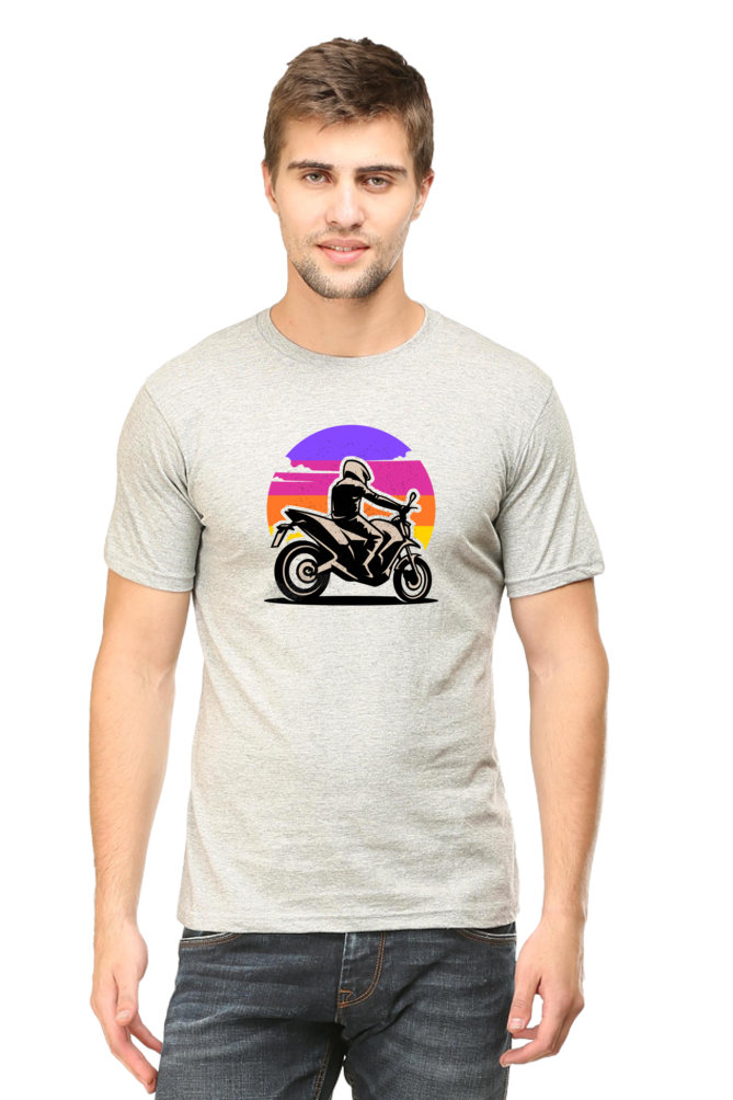 Riding Sunset Biker Round Neck T-Shirt UNISEX