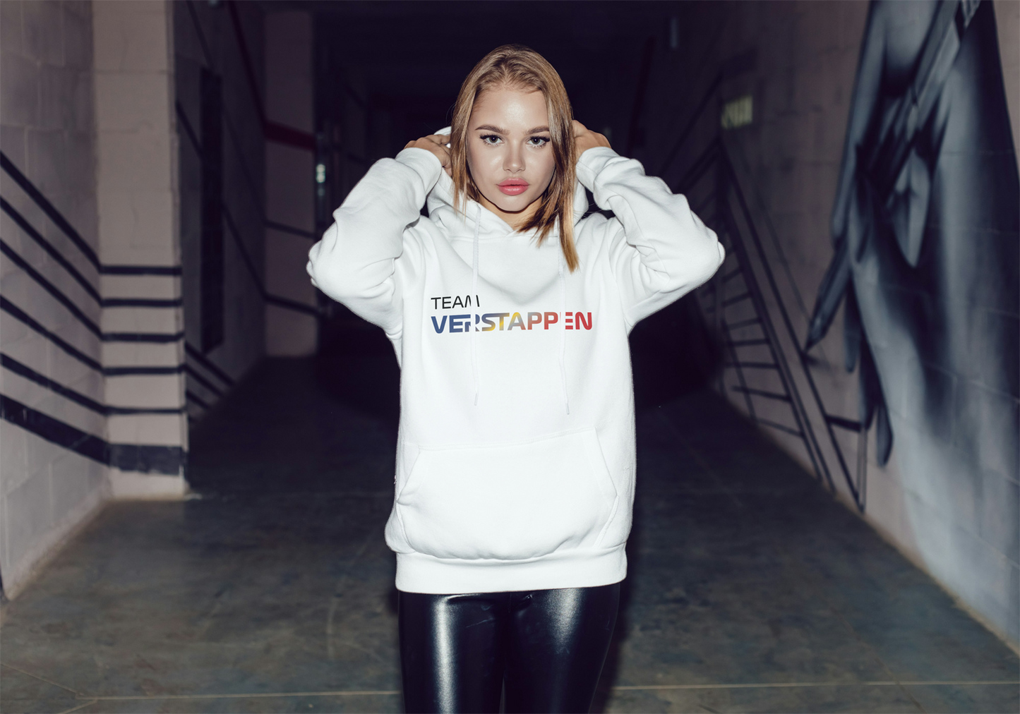 Team Verstappen Front Back Print Oversized Hooded Sweatshirt White UNISEX