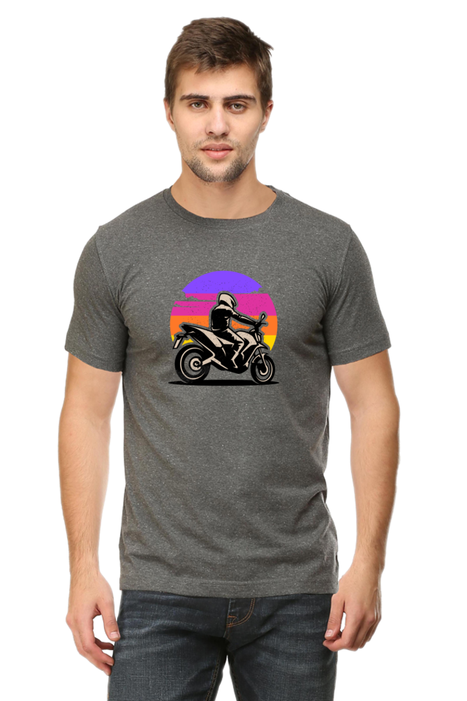 Riding Sunset Biker Round Neck T-Shirt UNISEX