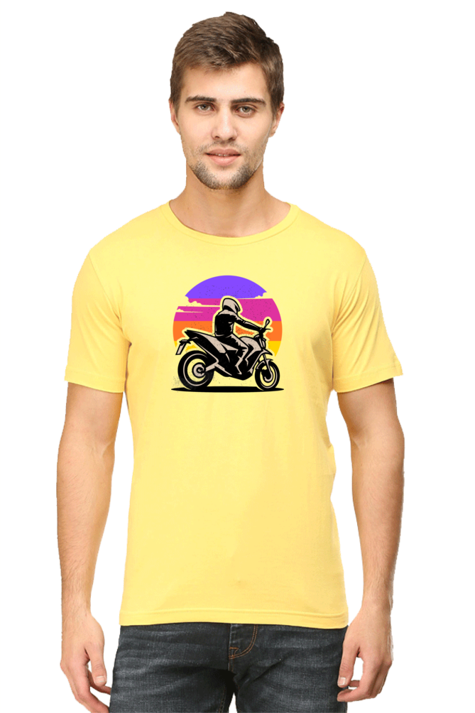 Riding Sunset Biker Round Neck T-Shirt UNISEX