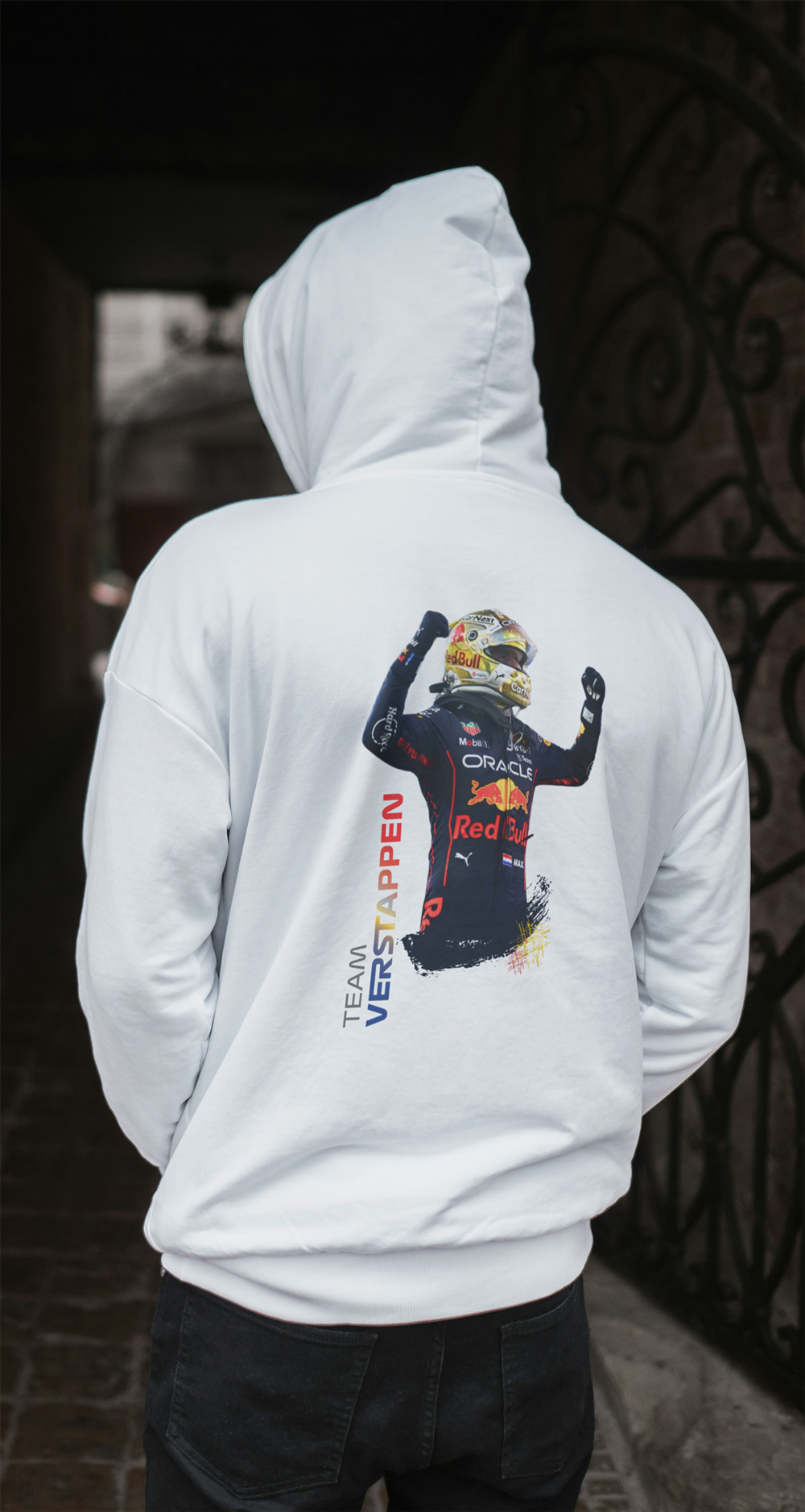 Team Verstappen Front Back Print Oversized Hooded Sweatshirt White UNISEX